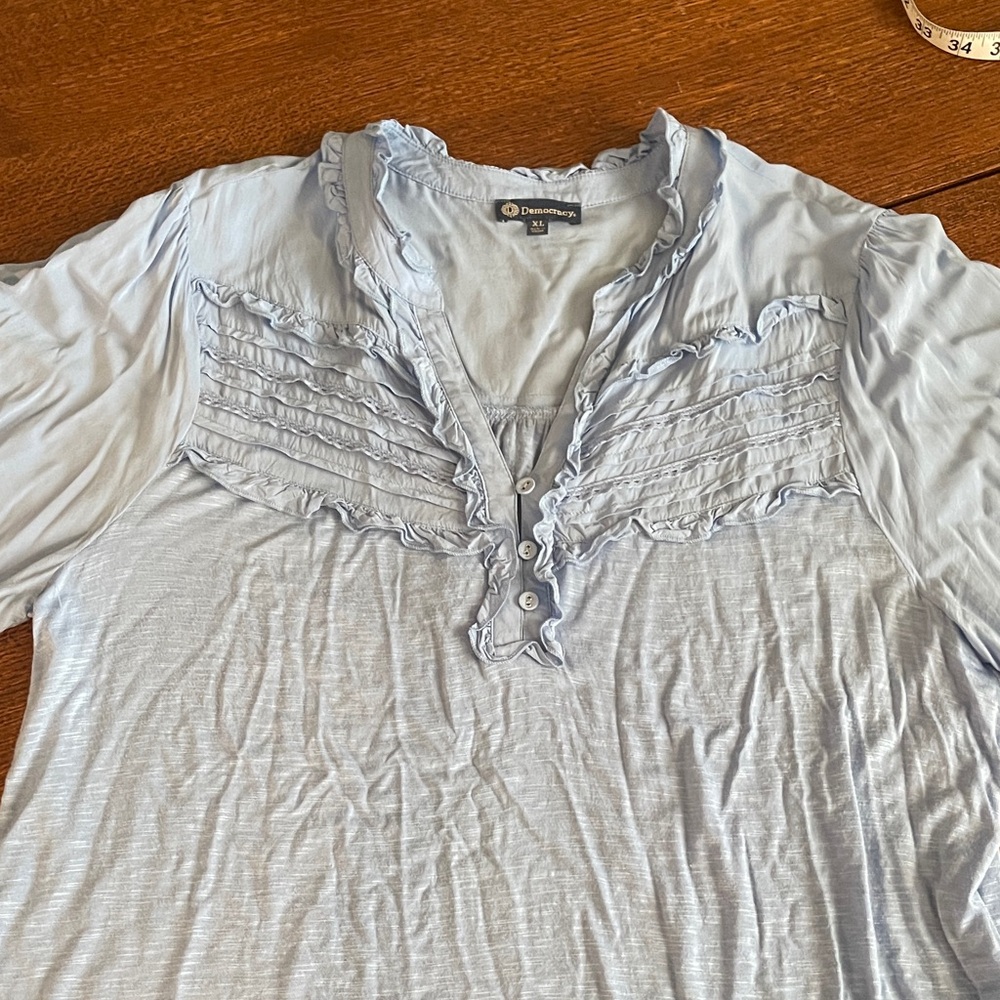 Democracy Soft Blue Ruffle Blouse